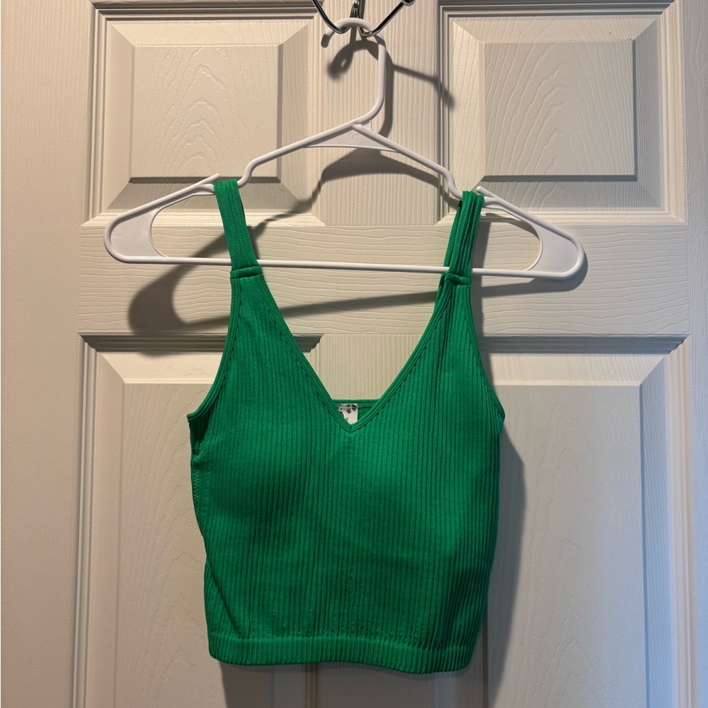 Green Ribbed Women's Top